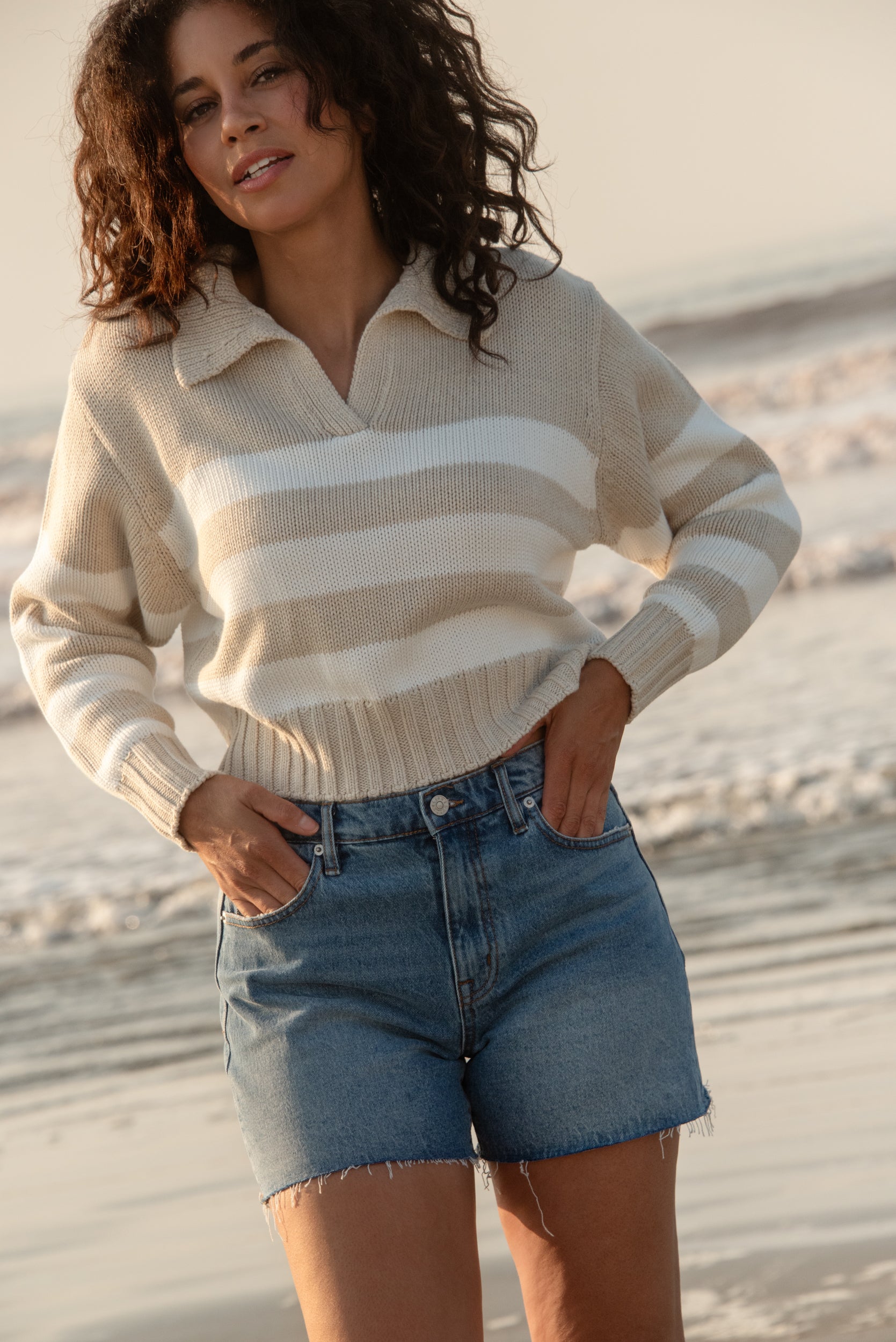 Cotton Cropped Polo Sweater