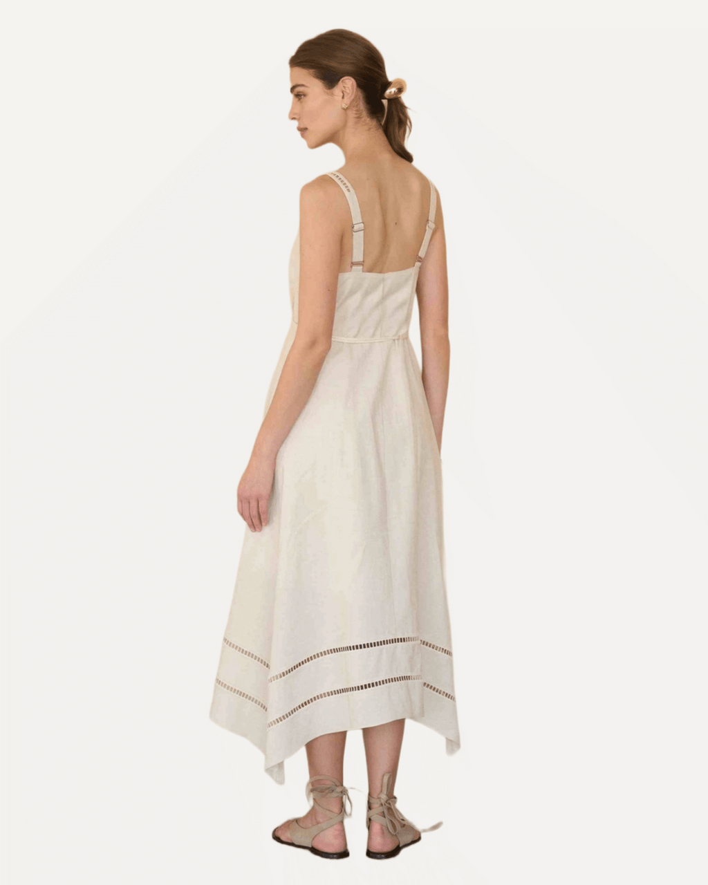 Sleeveless Asymmetric Hem Detail Belted Midi Dress