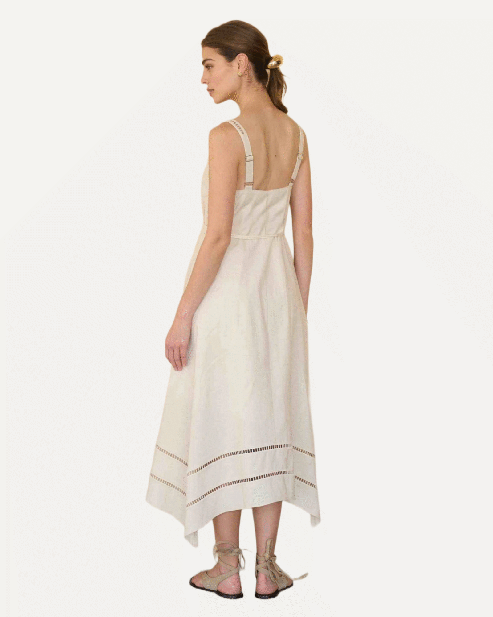 Sleeveless Asymmetric Hem Detail Belted Midi Dress