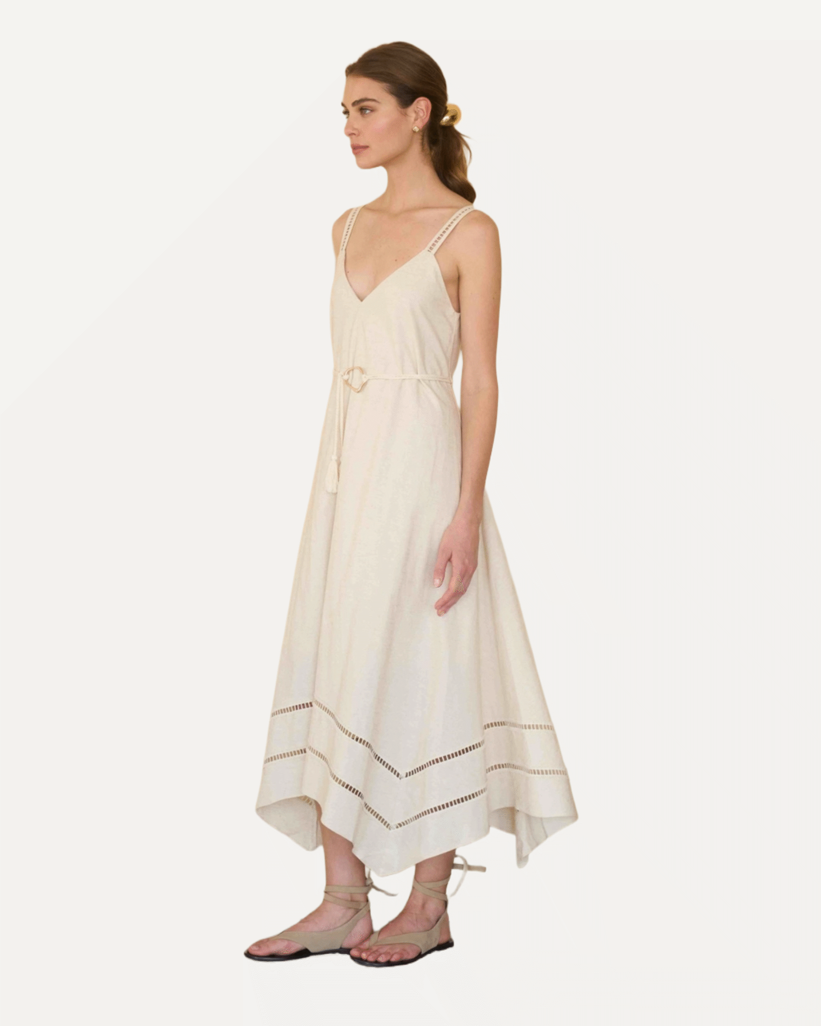 Sleeveless Asymmetric Hem Detail Belted Midi Dress