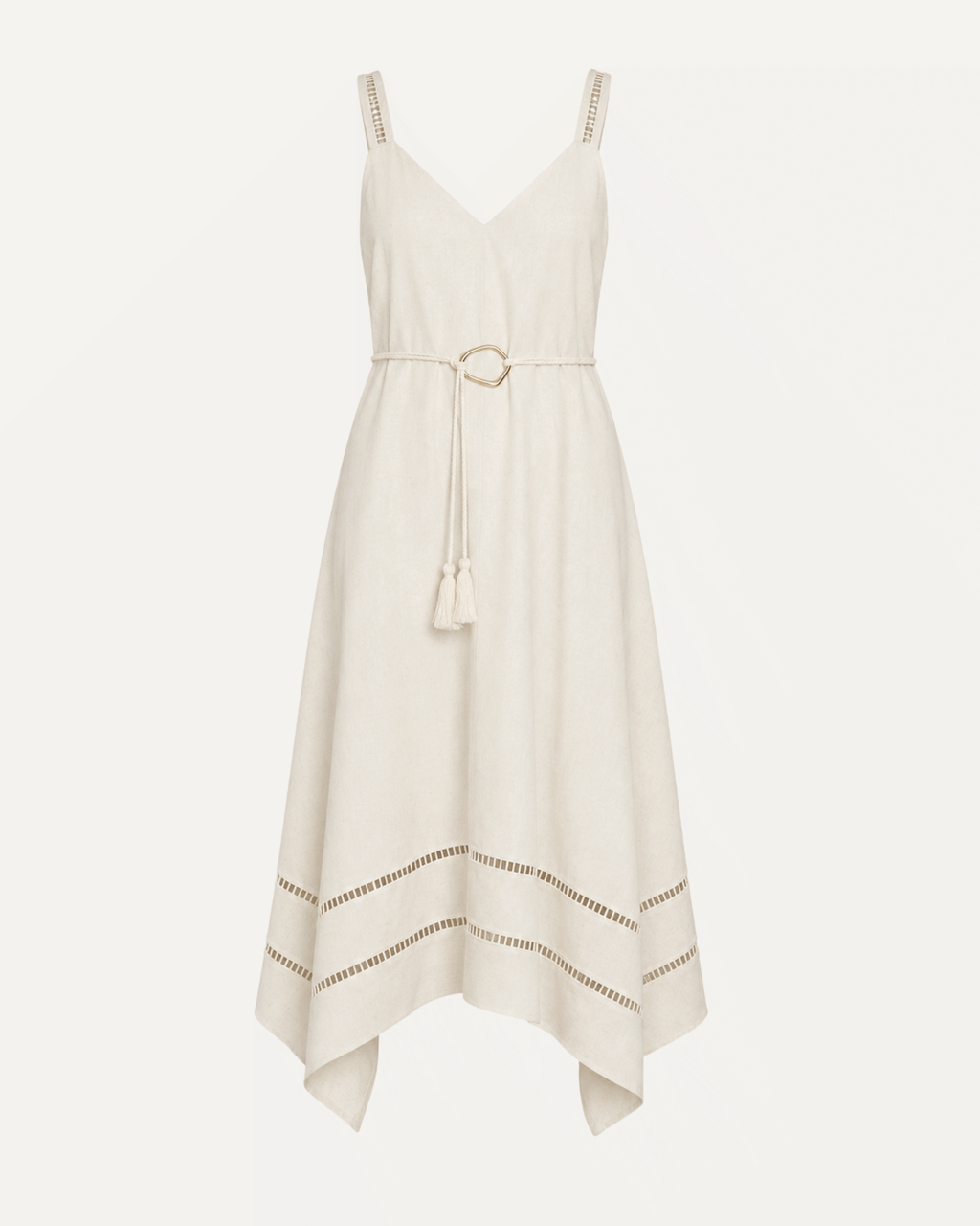 Sleeveless Asymmetric Hem Detail Belted Midi Dress
