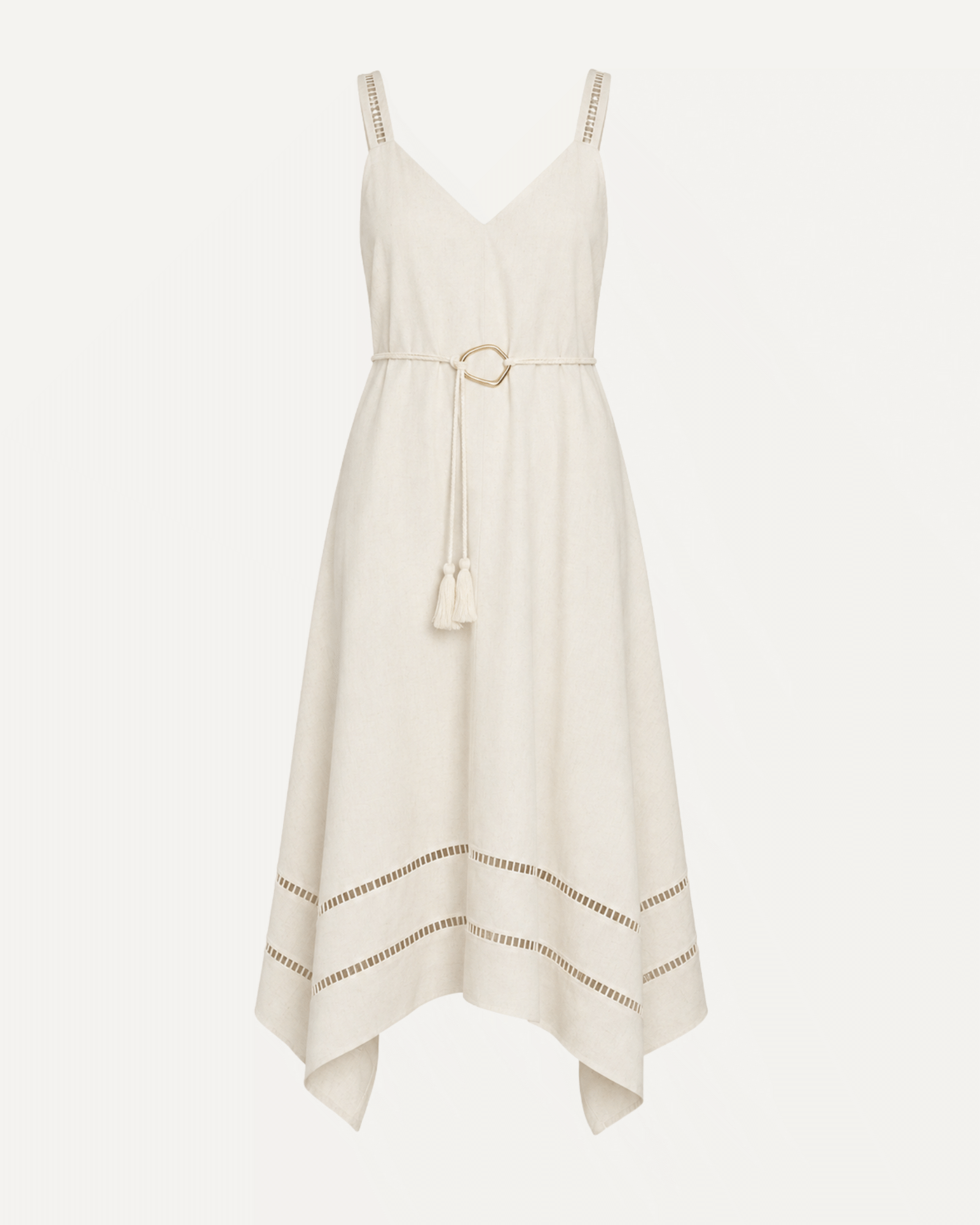 Sleeveless Asymmetric Hem Detail Belted Midi Dress