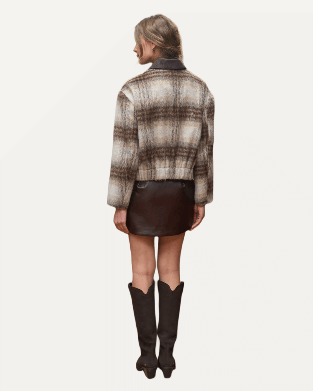 Brushed Plaid Contrast Collar Jacket