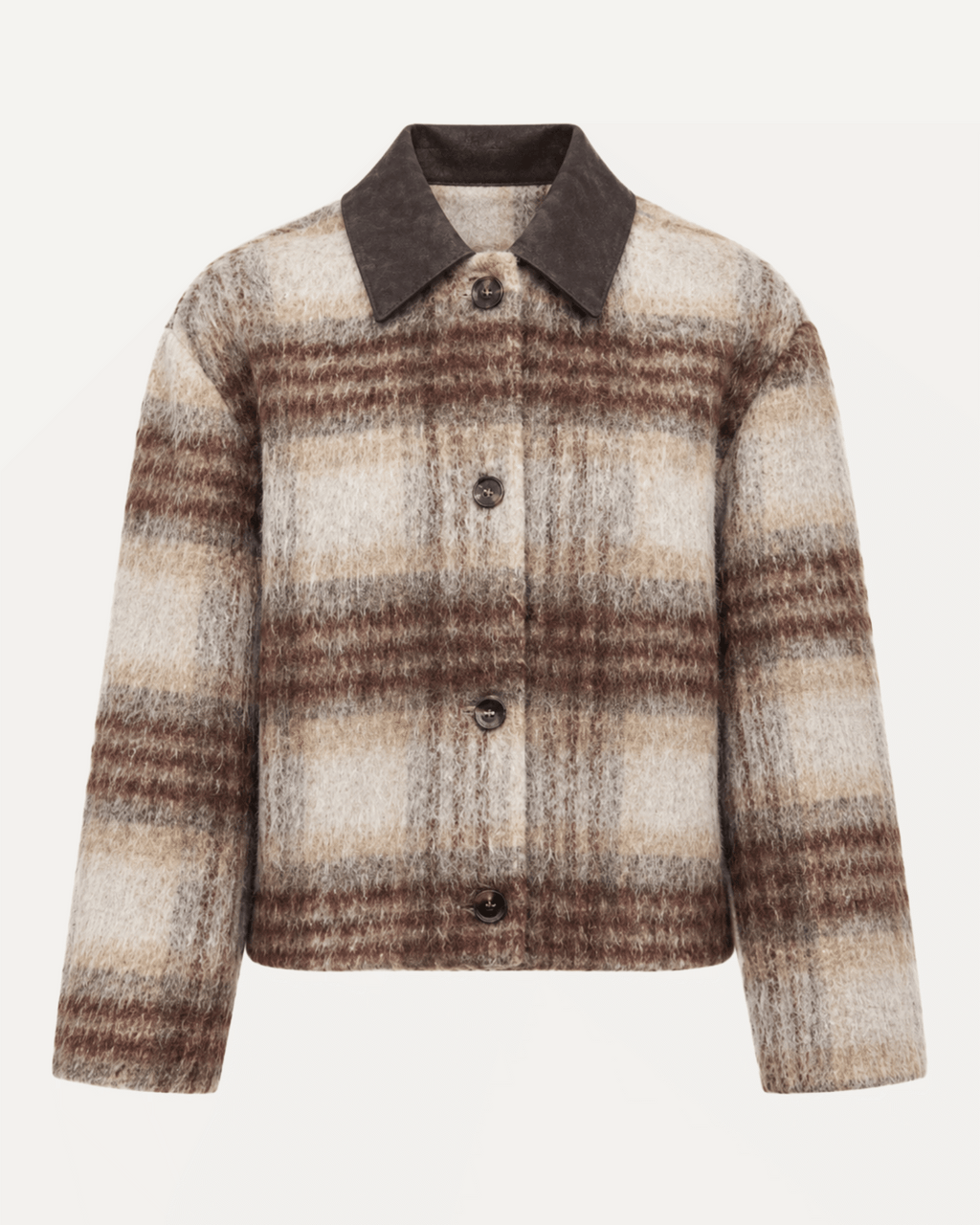Brushed Plaid Contrast Collar Jacket