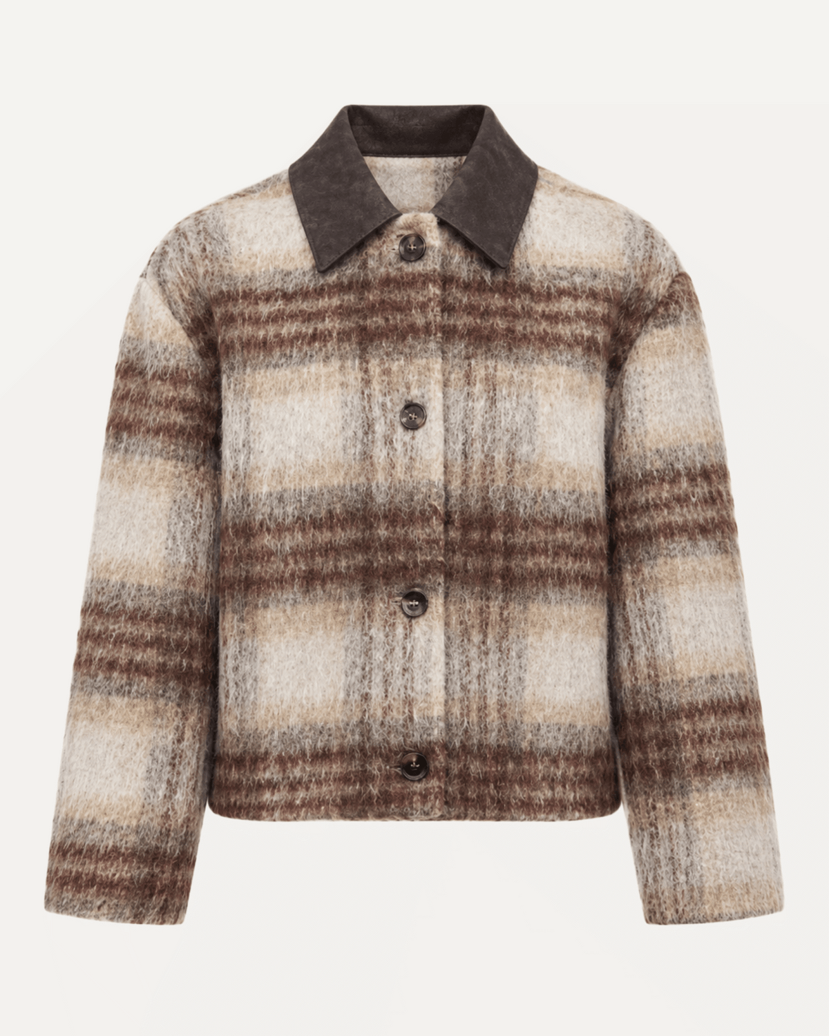 Brushed Plaid Contrast Collar Jacket