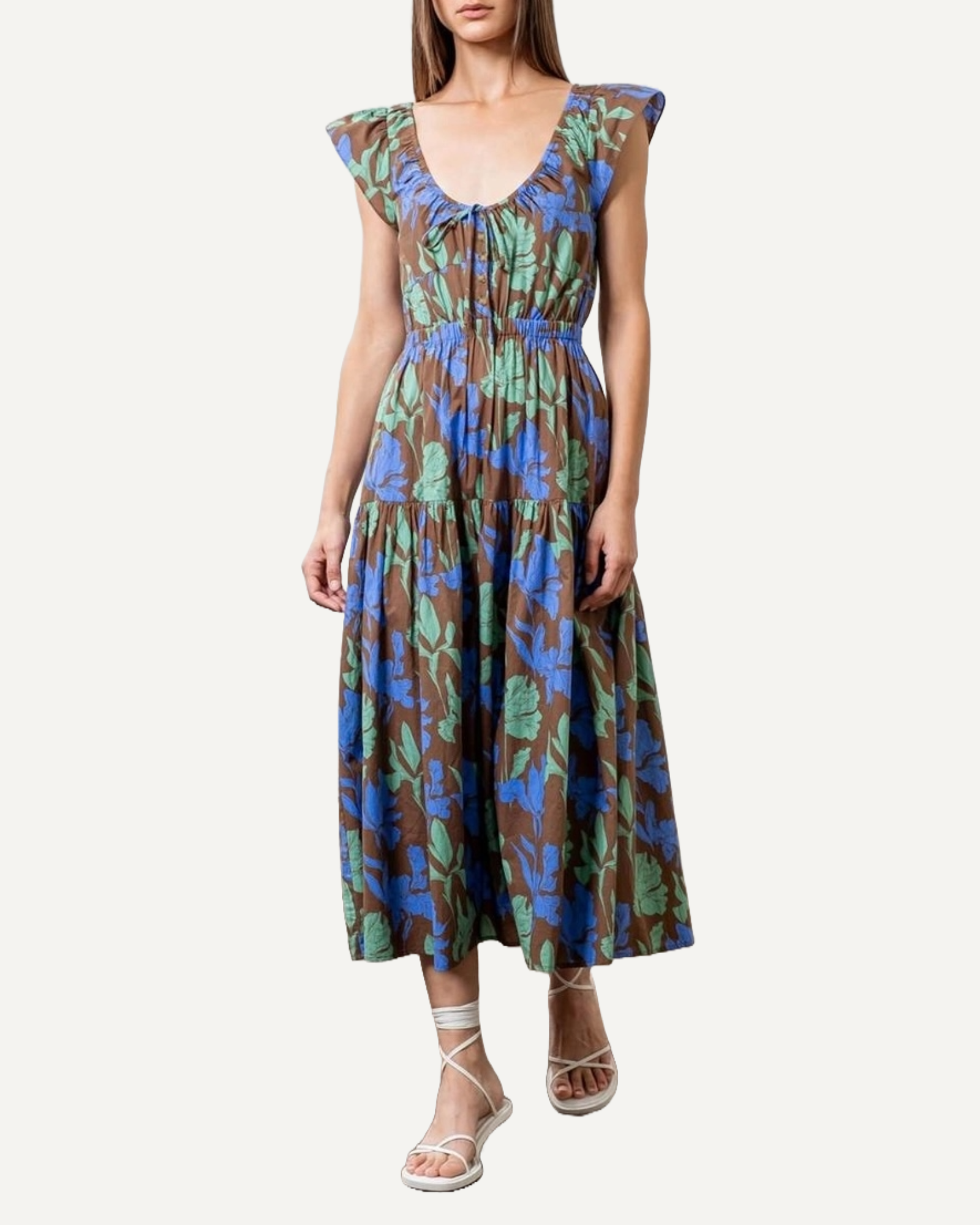 Floral Flutter Sleeve Midi Dress