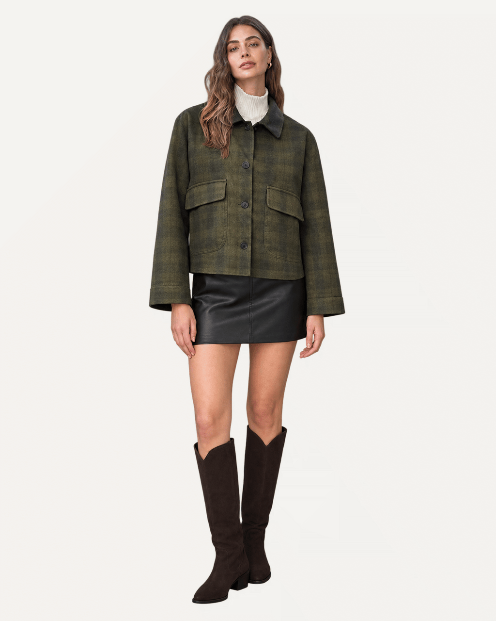 Contrast Collar Plaid Jacket