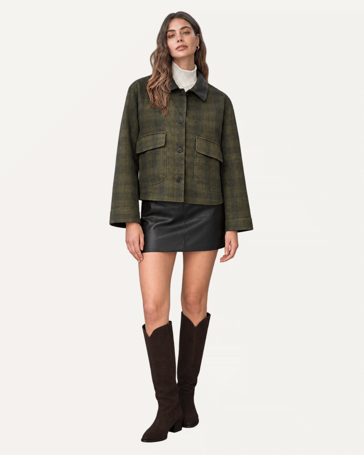 Contrast Collar Plaid Jacket