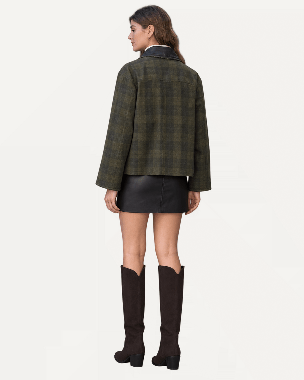 Contrast Collar Plaid Jacket