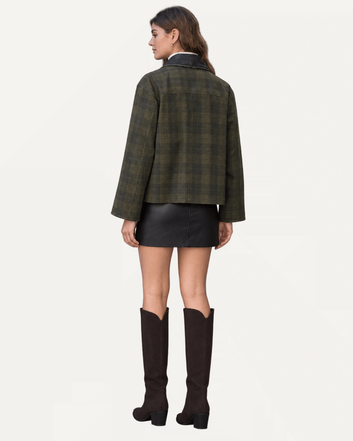 Contrast Collar Plaid Jacket
