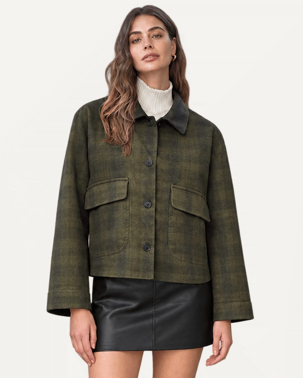 Contrast Collar Plaid Jacket