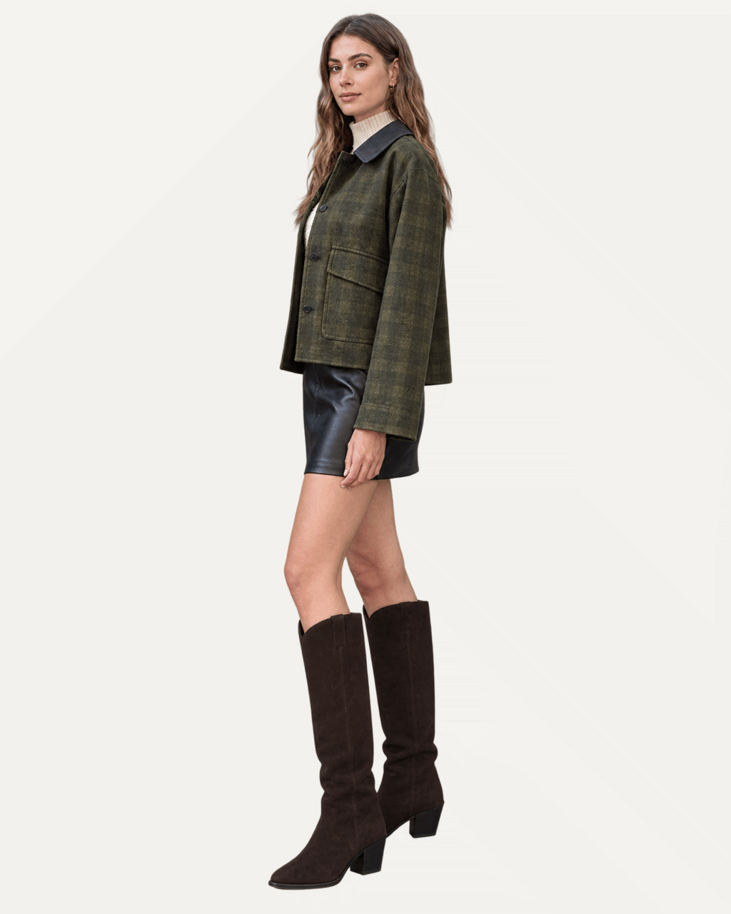 Contrast Collar Plaid Jacket