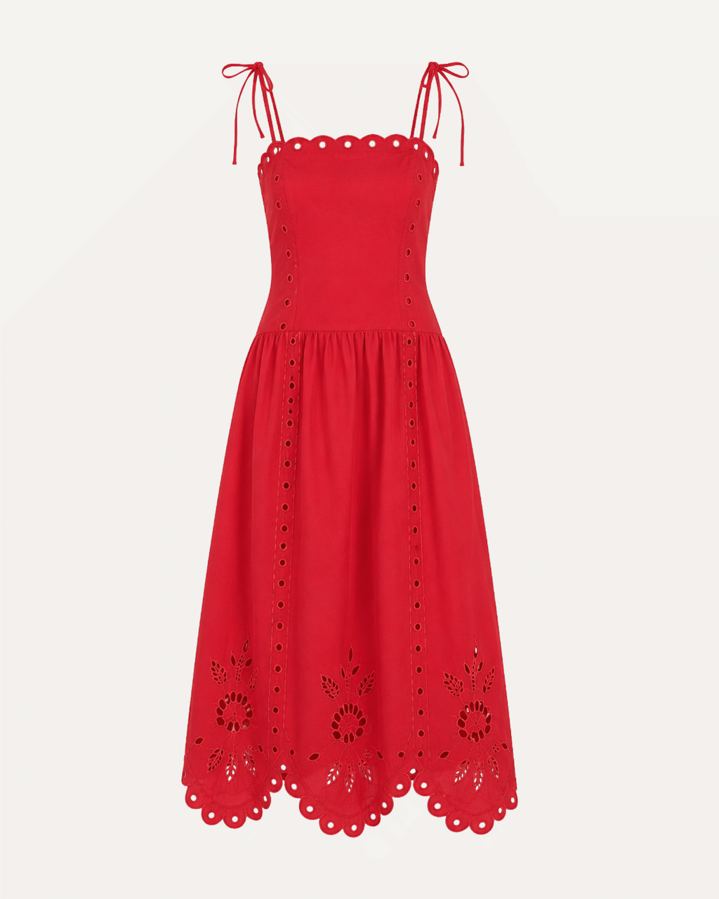 Eyelet Detail Spaghetti Strap Scalloped Midi Dress