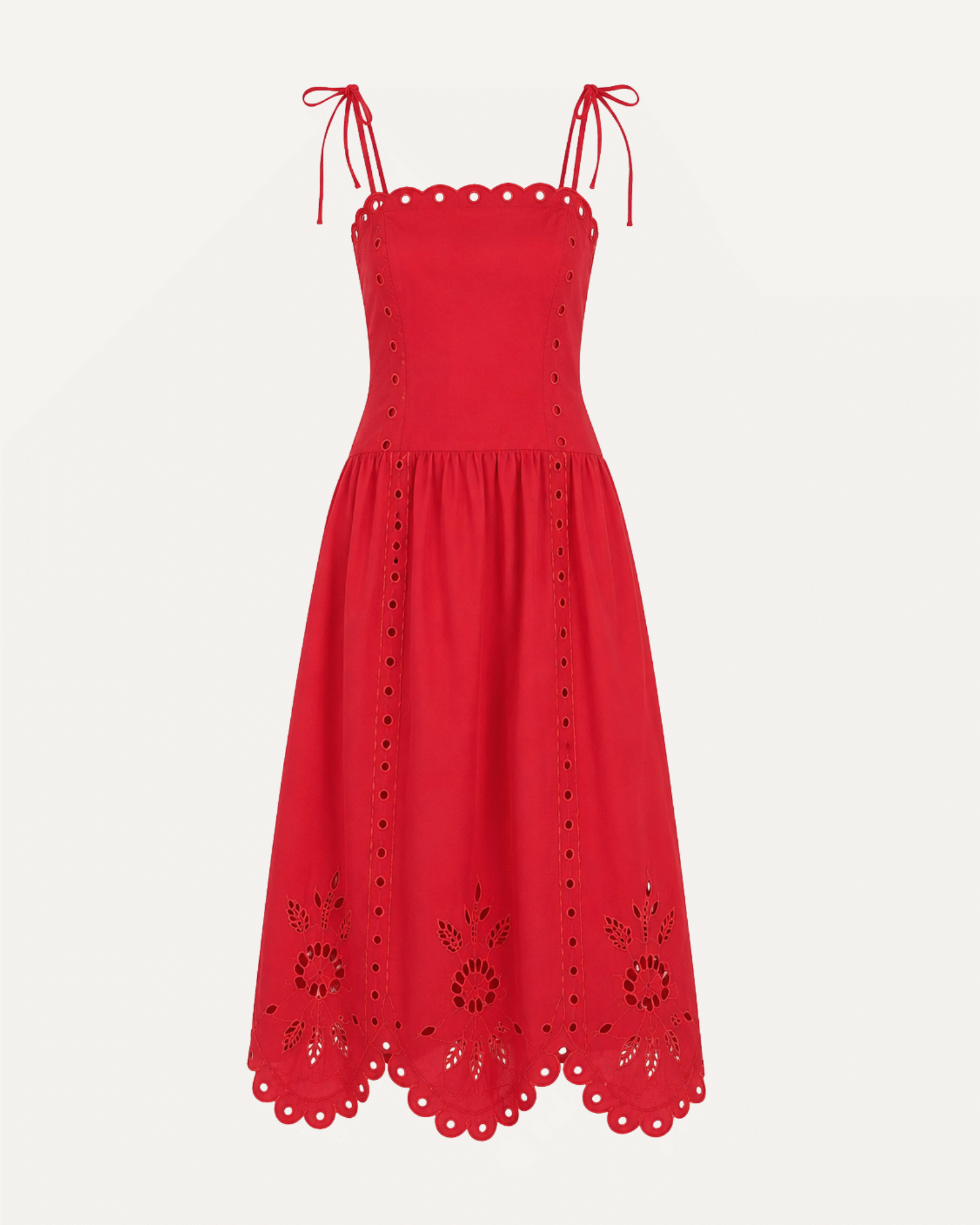 Eyelet Detail Spaghetti Strap Scalloped Midi Dress