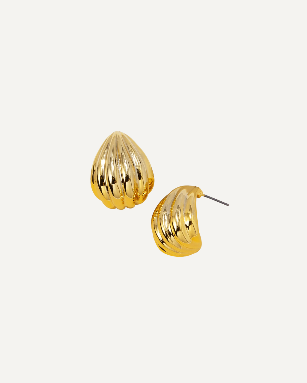 Gold Ribbed Shell Stud Earrings
