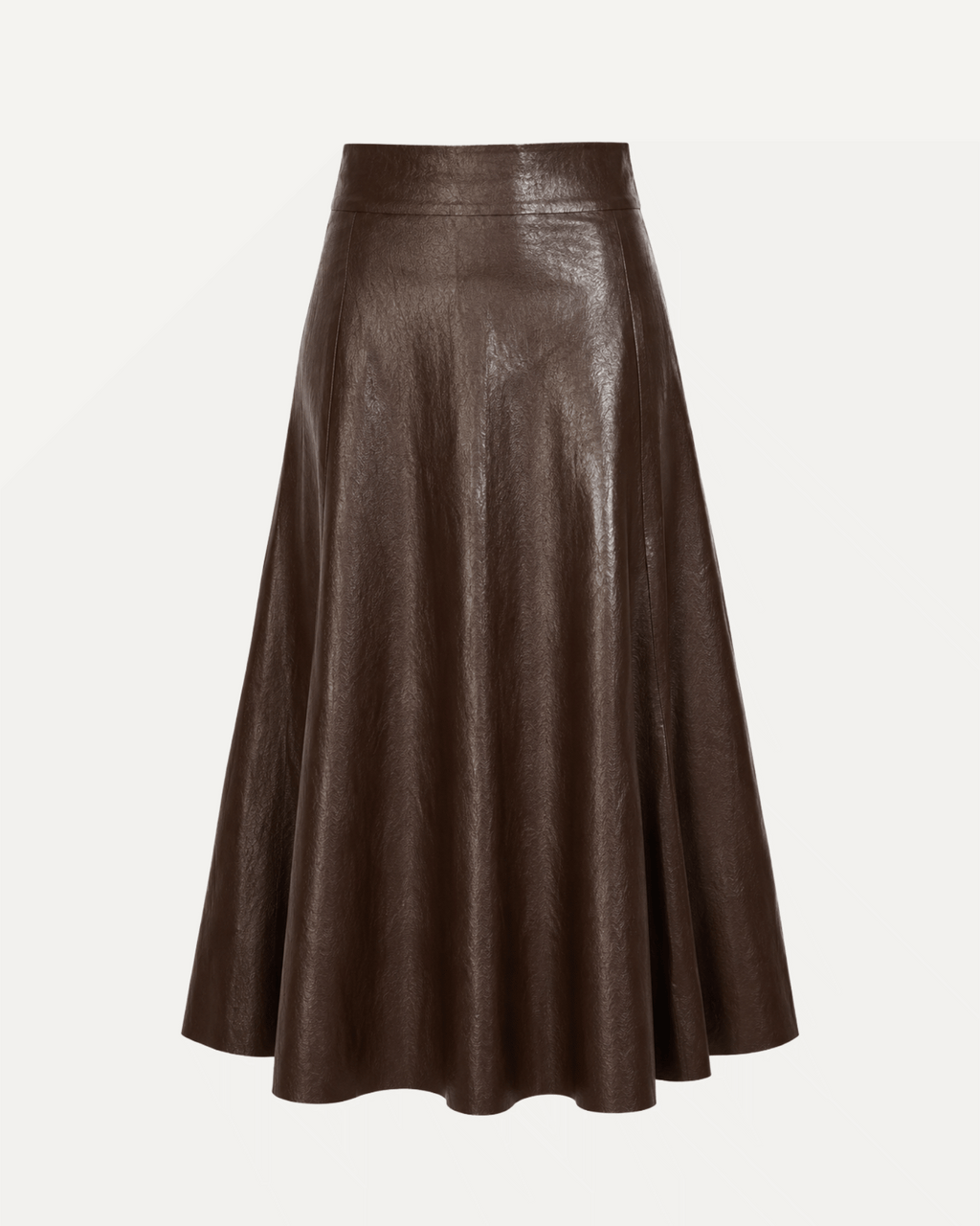 A-Line Faux Leather Midi Skirt