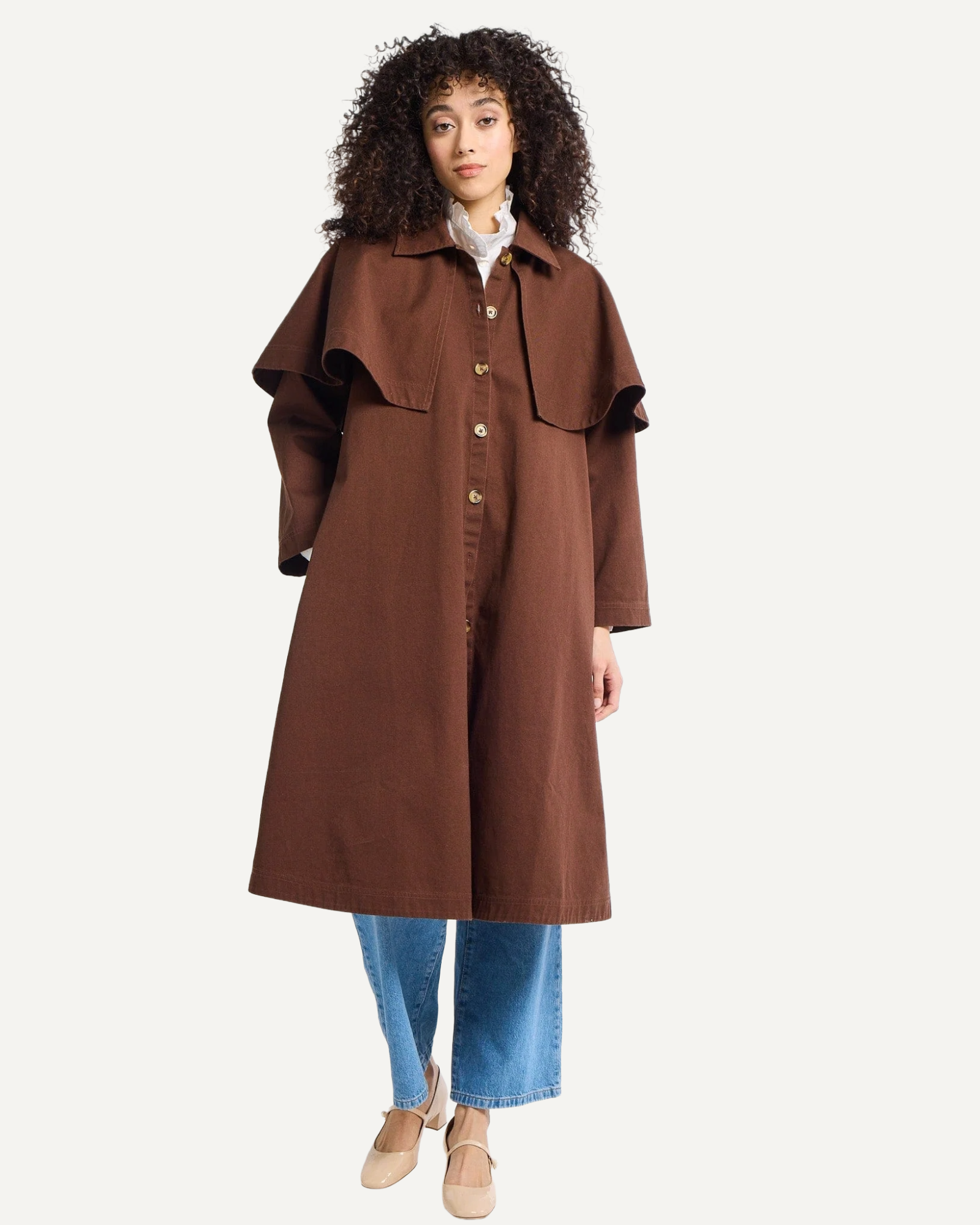 MILLE Cotton Alina Cape Trench Coat Chocolate Brown | ISLE Newport, RI MILLE Cotton Alina Cape Trench Coat Chocolate Brown | ISLE Newport, RI