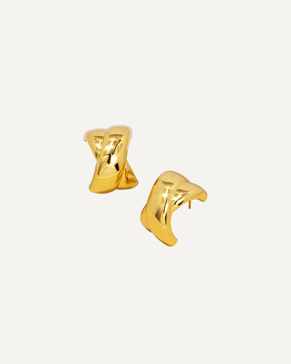 Gold Puffy Criss Cross Stud Earrings