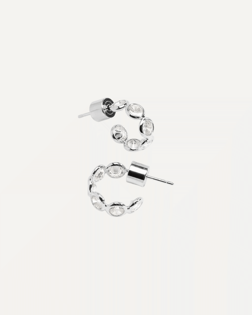 Silver Margot Bezel Crystal Huggie Earrings
