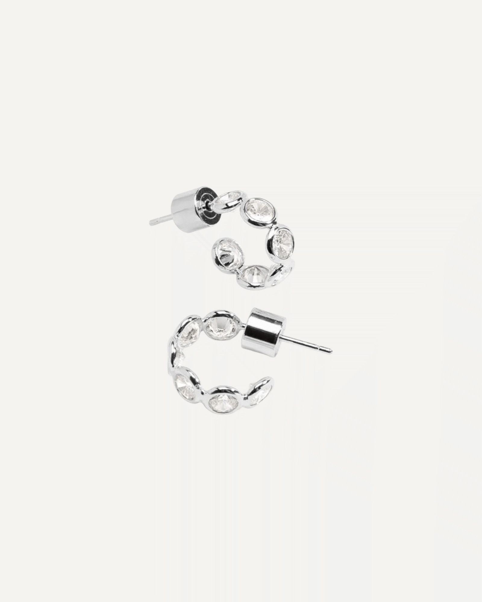 Silver Margot Bezel Crystal Huggie Earrings