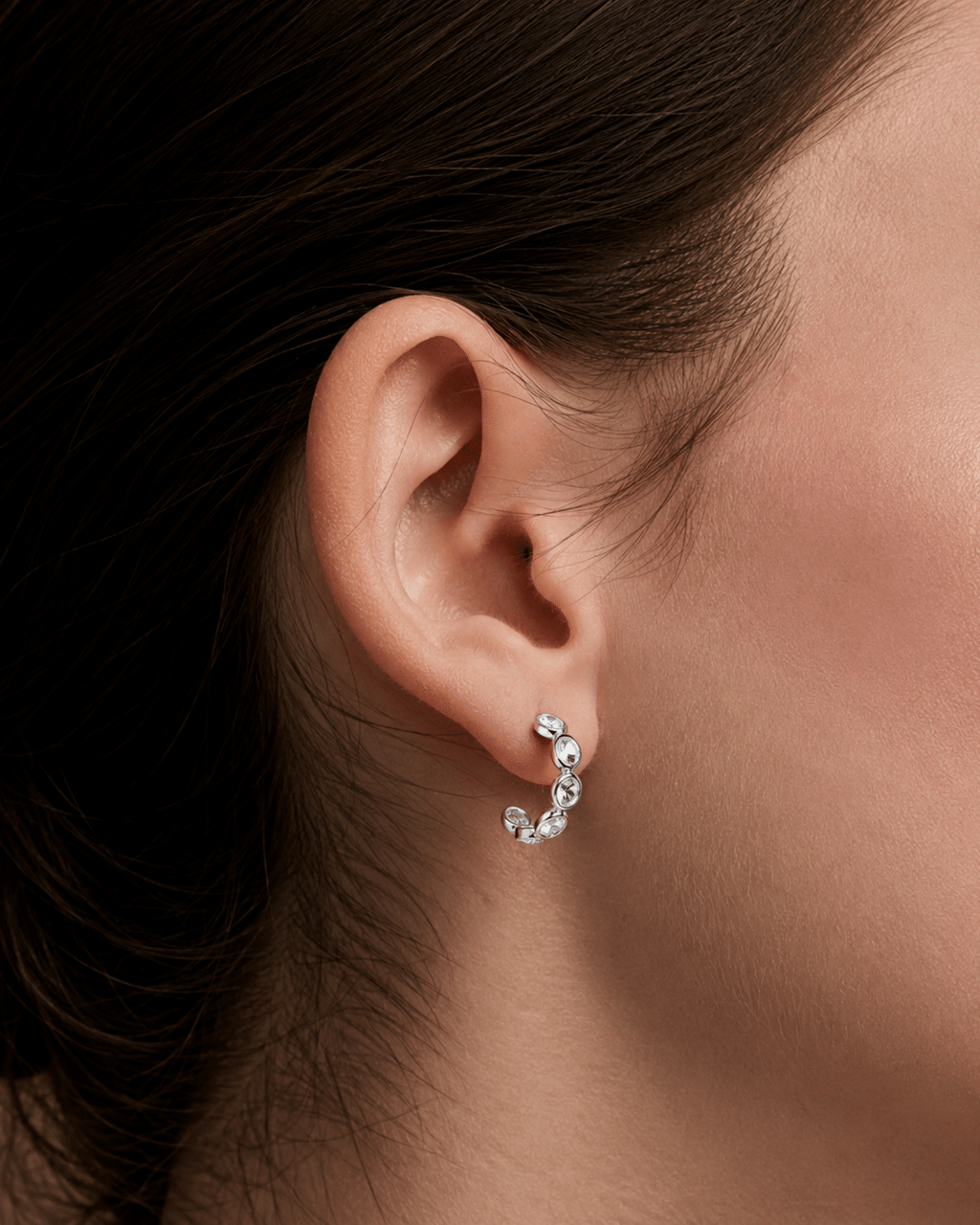Silver Margot Bezel Crystal Huggie Earrings