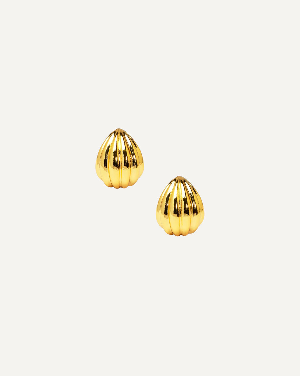 Gold Ribbed Shell Stud Earrings