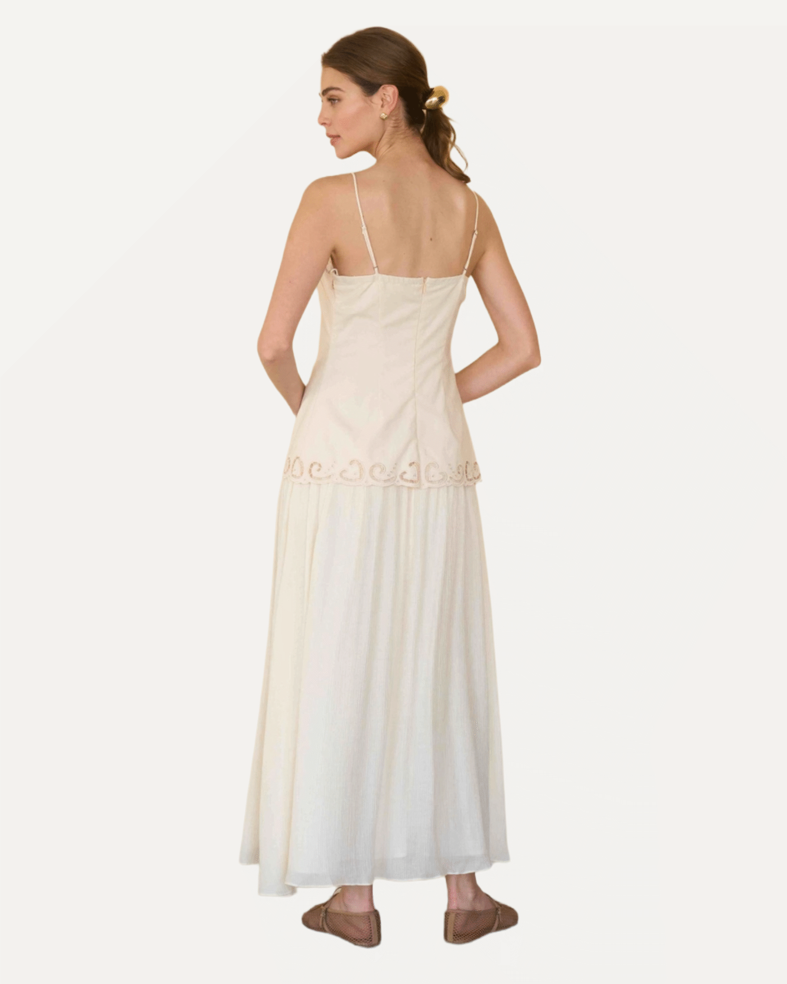 Eyelet Detail Longline Bodice Linen Midi Dress