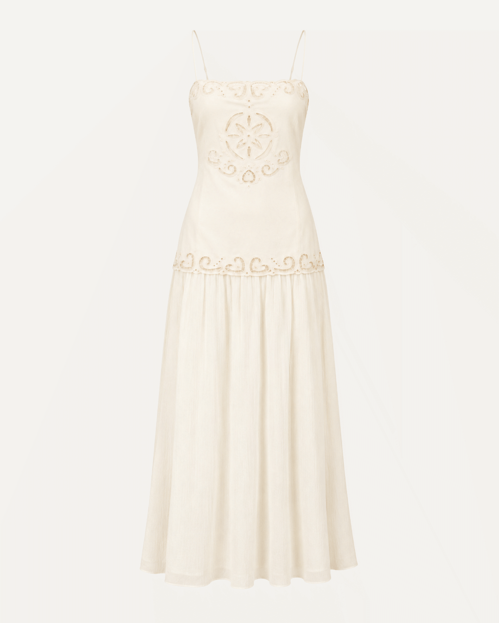 Eyelet Detail Longline Bodice Linen Midi Dress