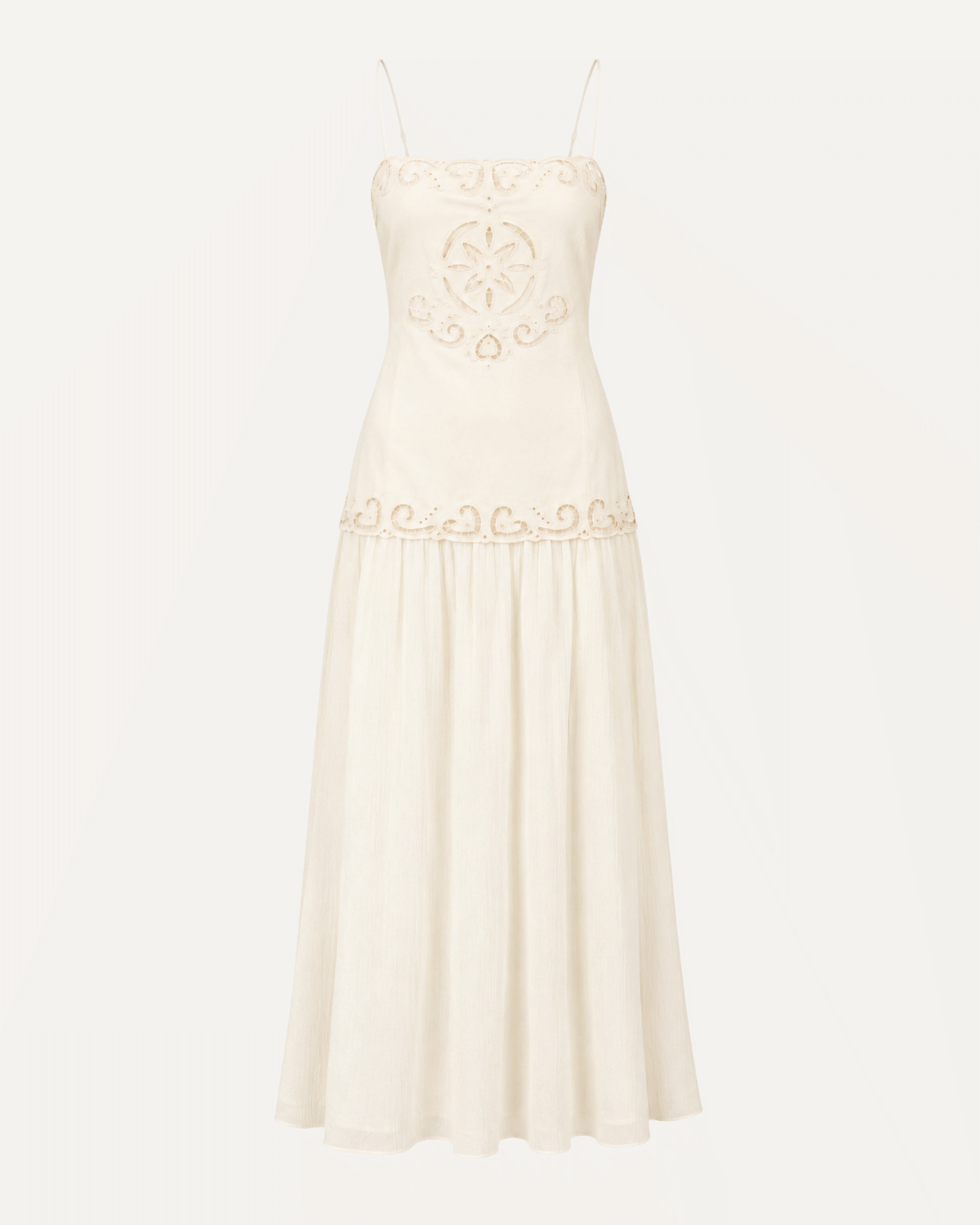 Eyelet Detail Longline Bodice Linen Midi Dress