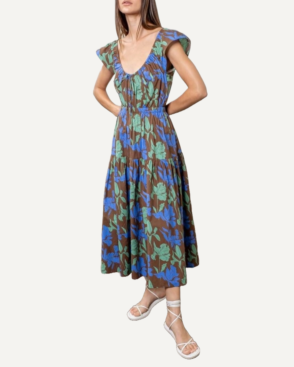 Floral Flutter Sleeve Midi Dress