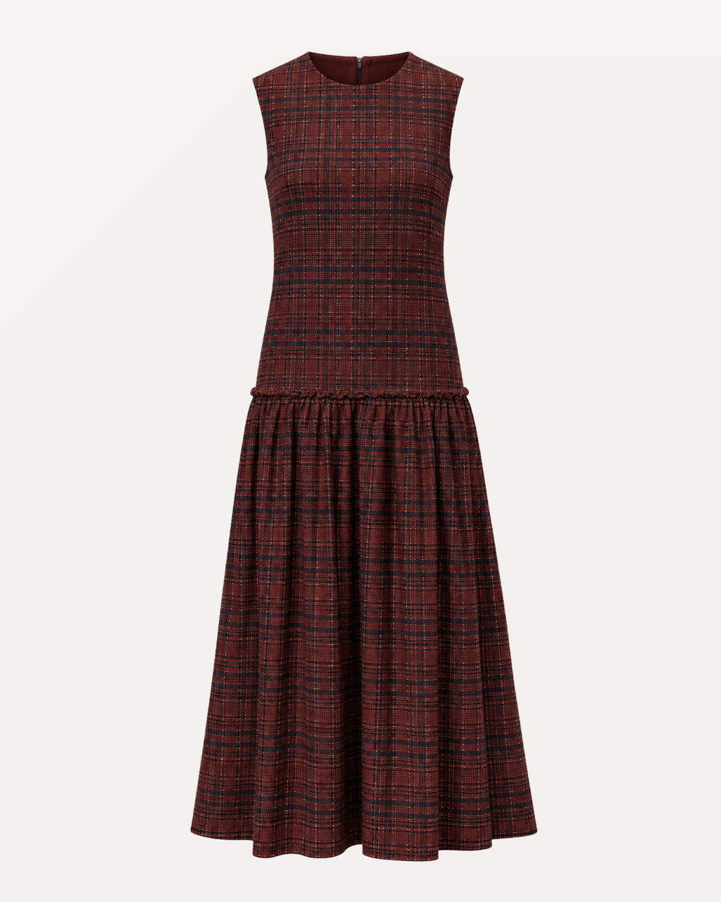 Smocked Bodice Sleeveless Plaid Midi Dress