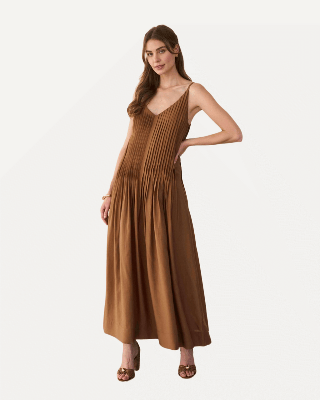 V-Neck Pleated Front Detail Maxi Dress
