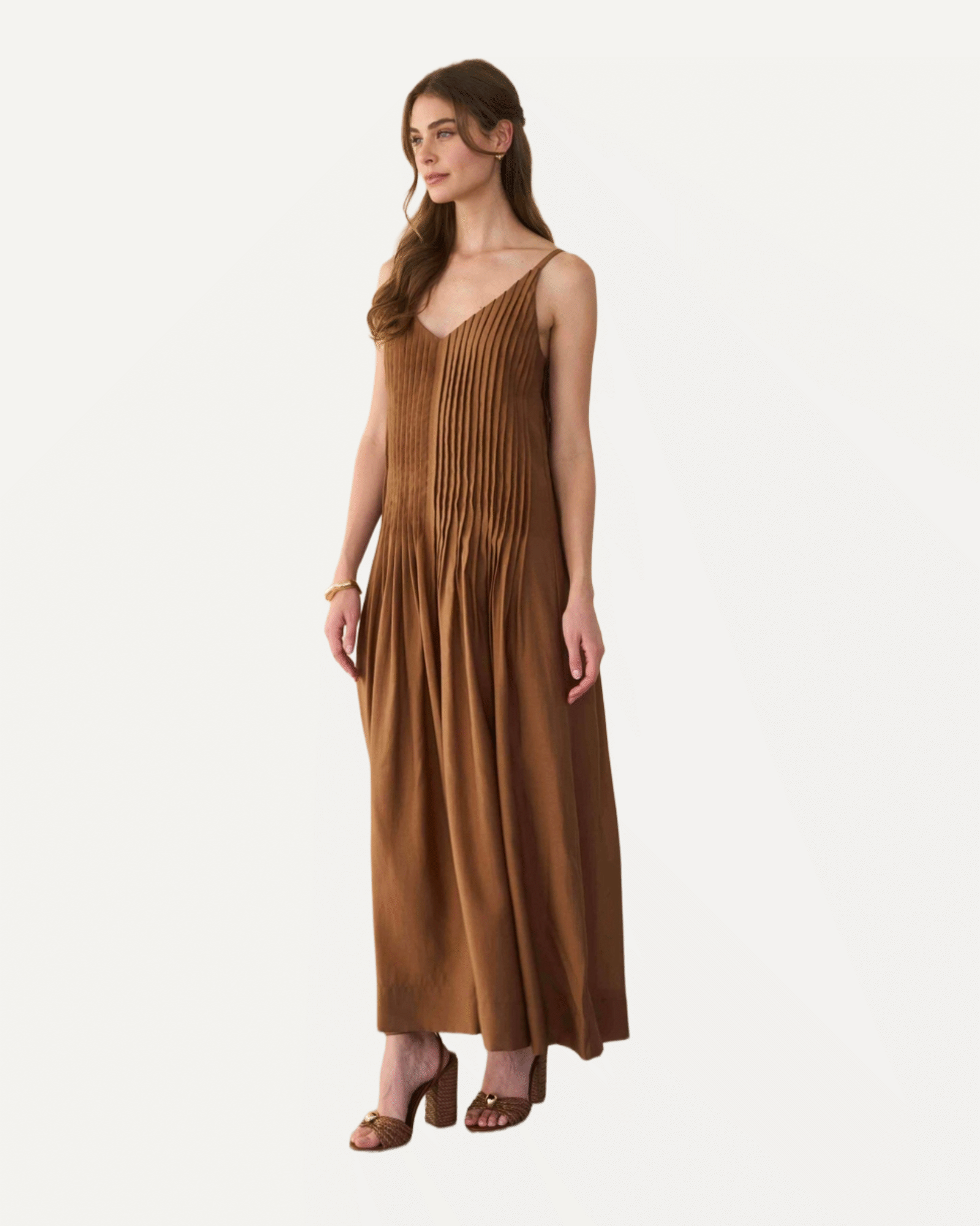 V-Neck Pleated Front Detail Maxi Dress