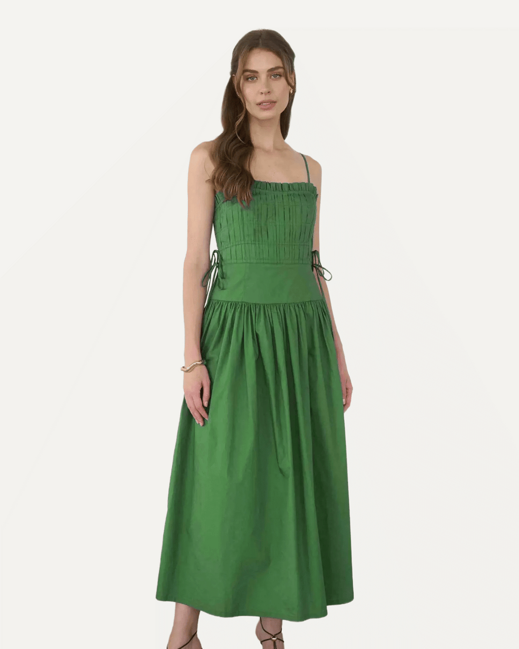 Spaghetti Side Tie Strap Detail Pleated Midi Dress