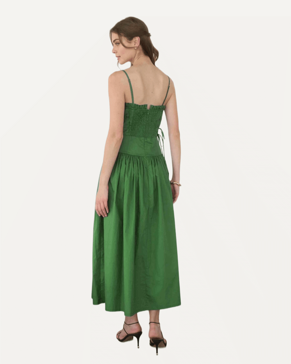 Spaghetti Side Tie Strap Detail Pleated Midi Dress