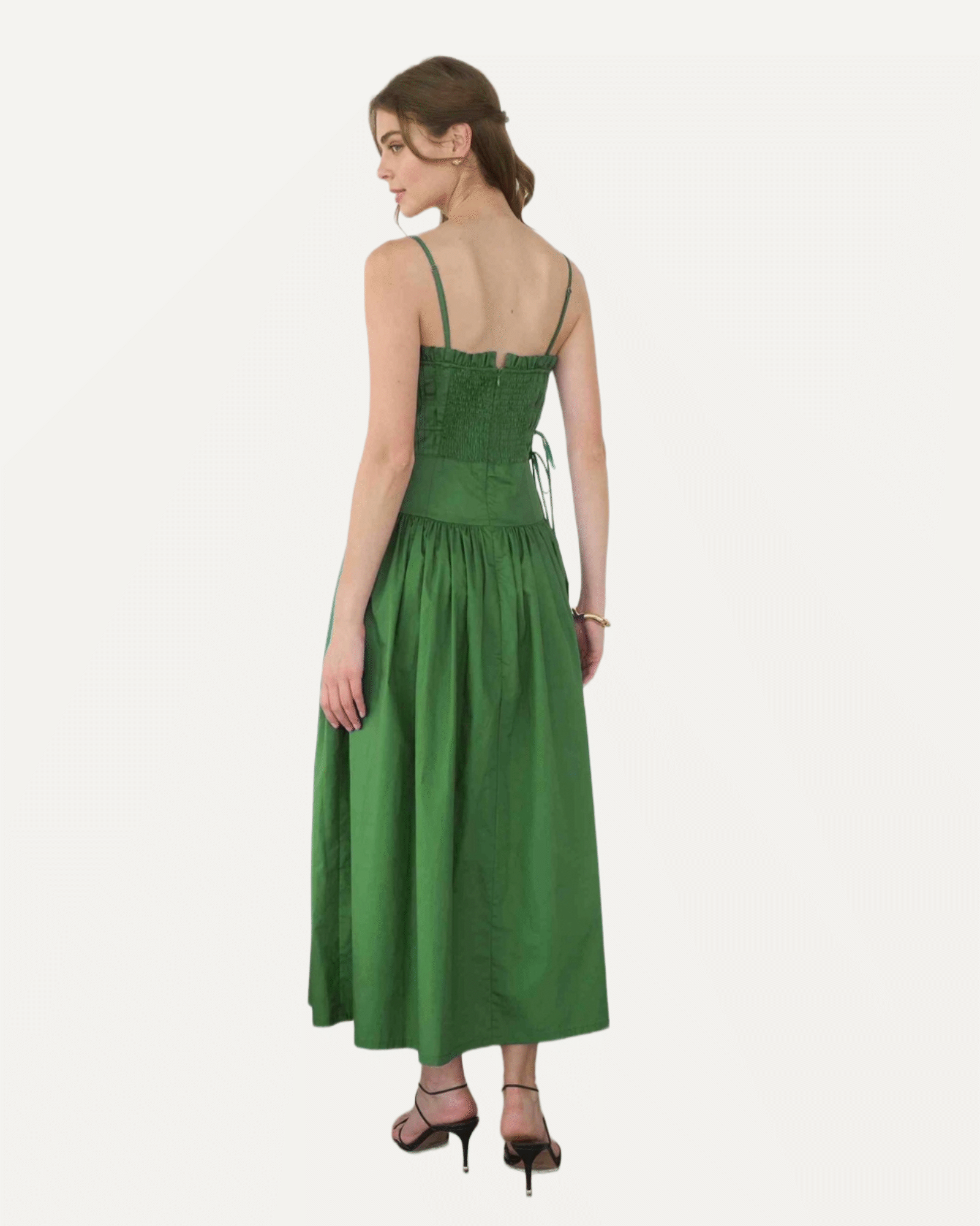Spaghetti Side Tie Strap Detail Pleated Midi Dress