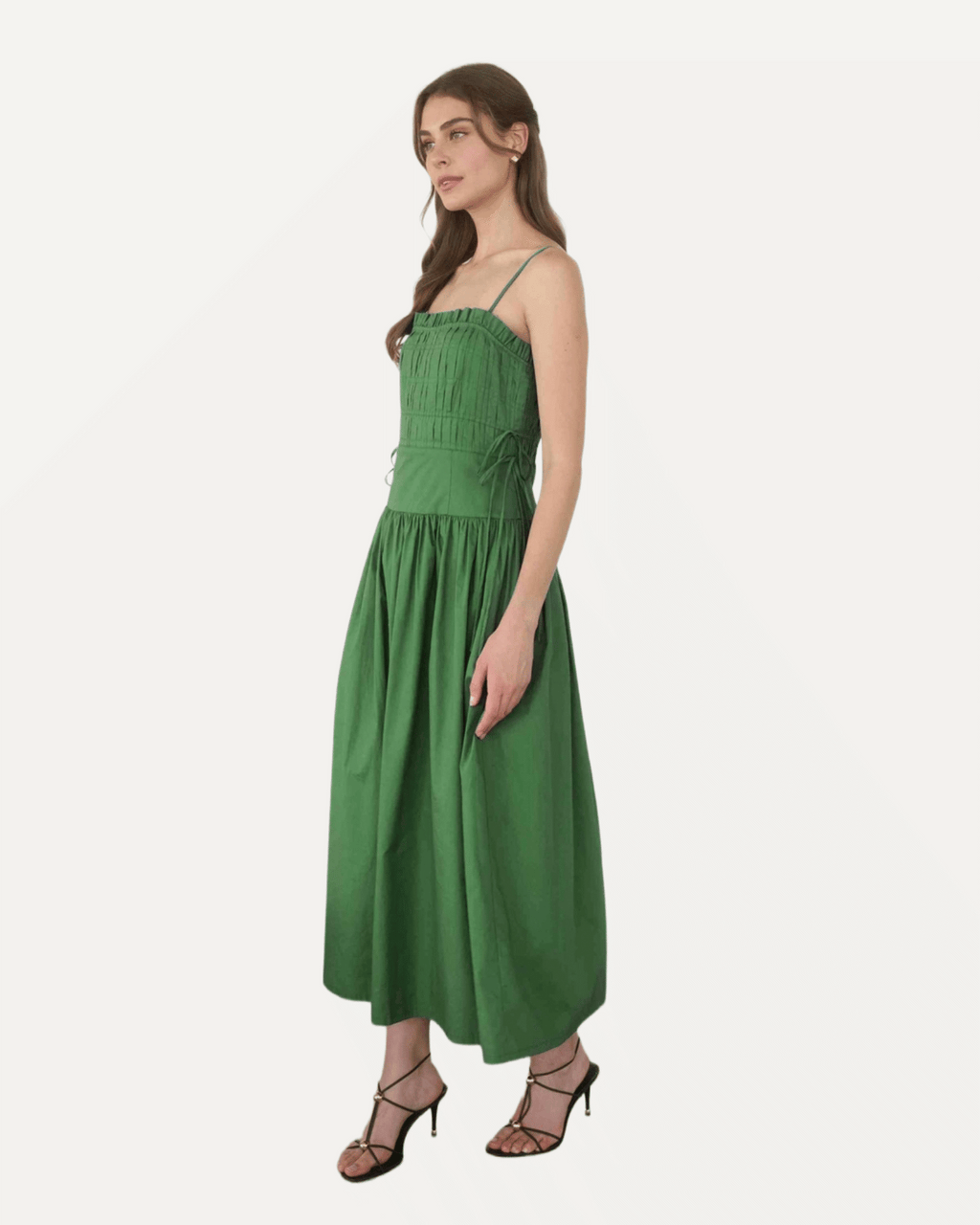 Spaghetti Side Tie Strap Detail Pleated Midi Dress