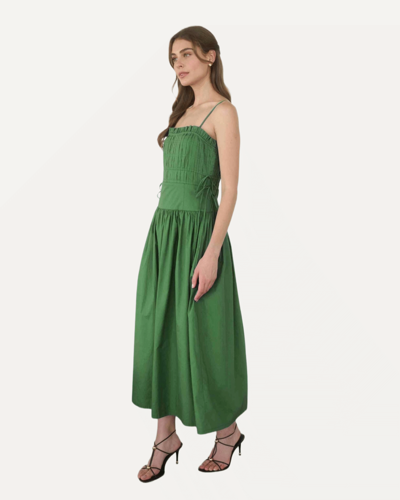 Spaghetti Side Tie Strap Detail Pleated Midi Dress