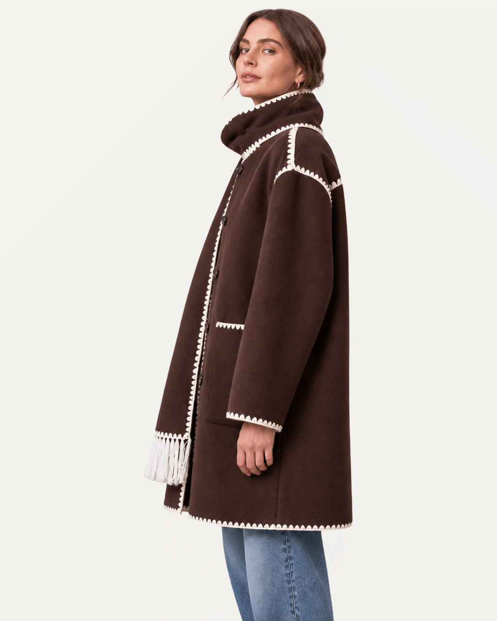 Contrast Stitching  Scarf Coat