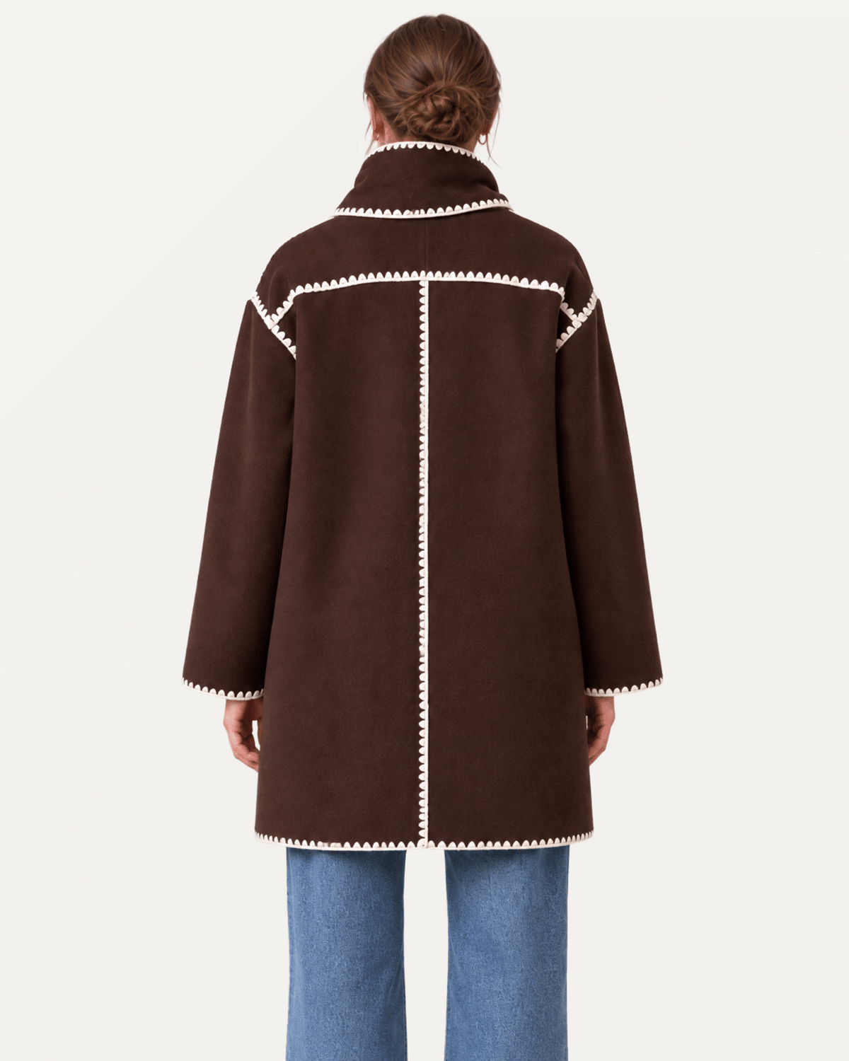 Contrast Stitching  Scarf Coat