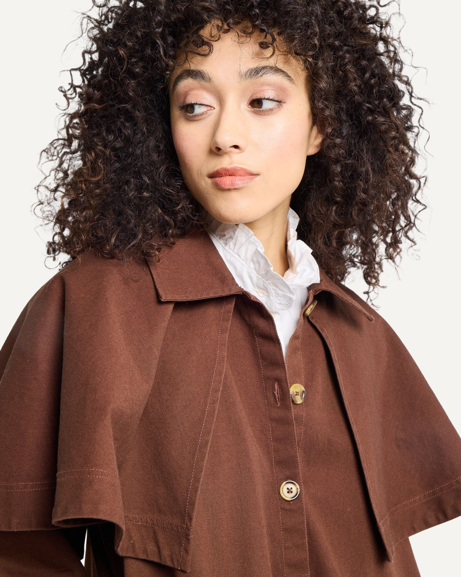 MILLE Cotton Alina Cape Trench Coat Chocolate Brown | ISLE Newport, RI MILLE Cotton Alina Cape Trench Coat Chocolate Brown | ISLE Newport, RI