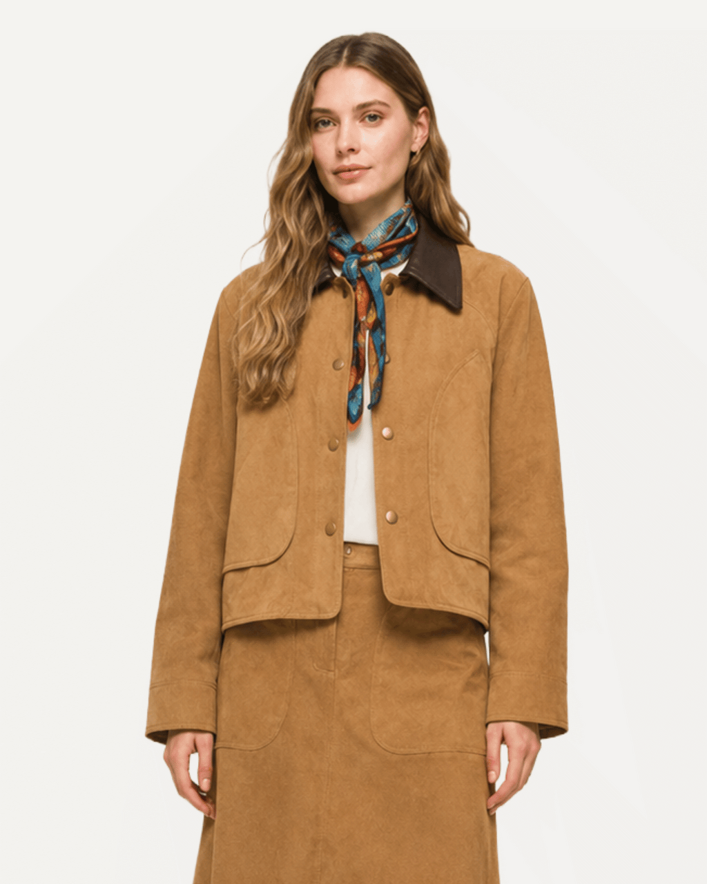 Contrast Collar Faux Suede Jacket
