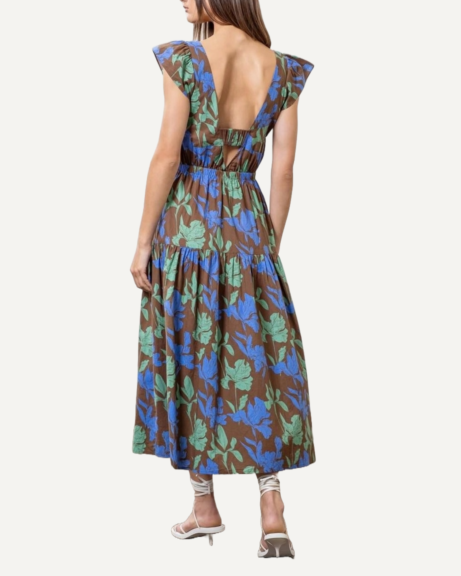 Floral Flutter Sleeve Midi Dress