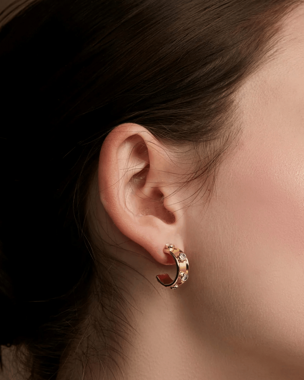 Gold Vivienne Crystal Studded Huggie Earrings
