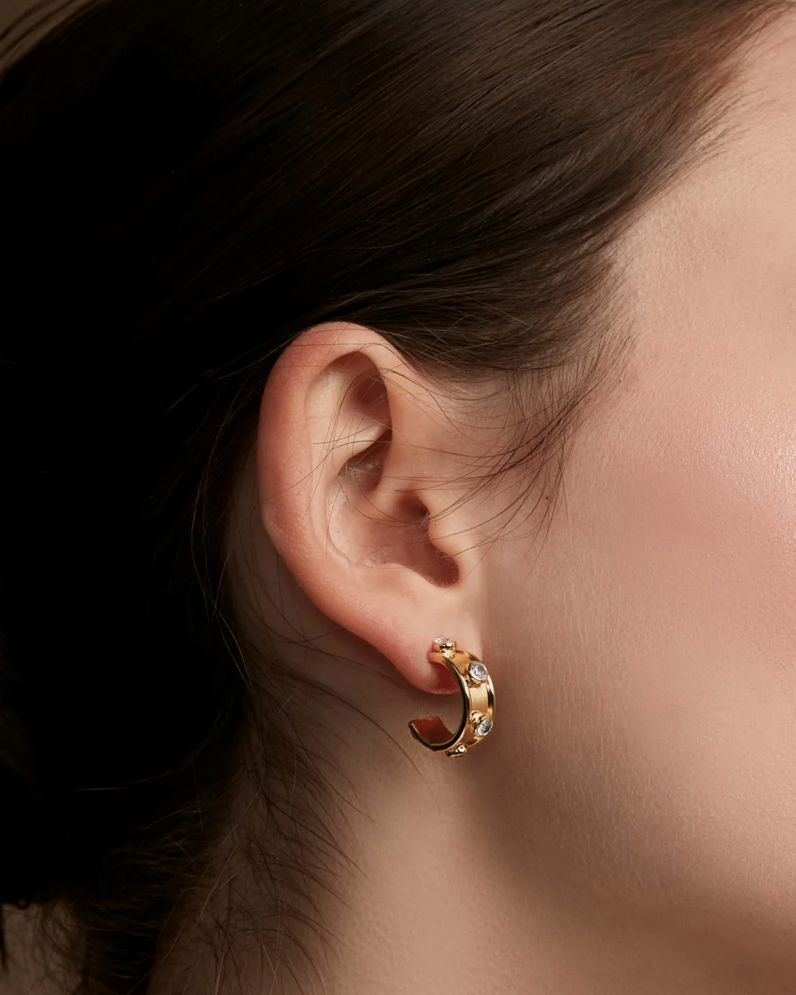 Gold Vivienne Crystal Studded Huggie Earrings