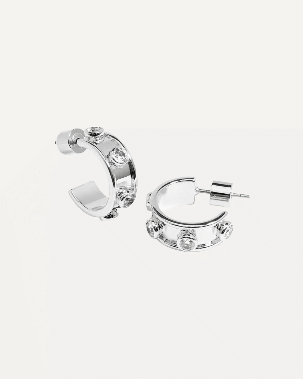 Silver Vivienne Crystal Studded Huggie Earrings