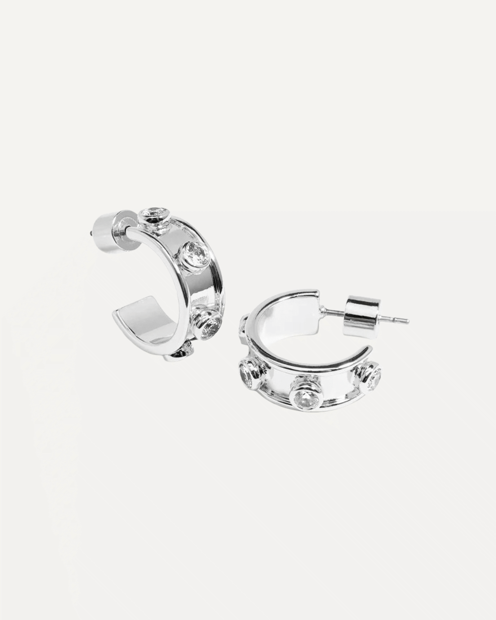 Silver Vivienne Crystal Studded Huggie Earrings