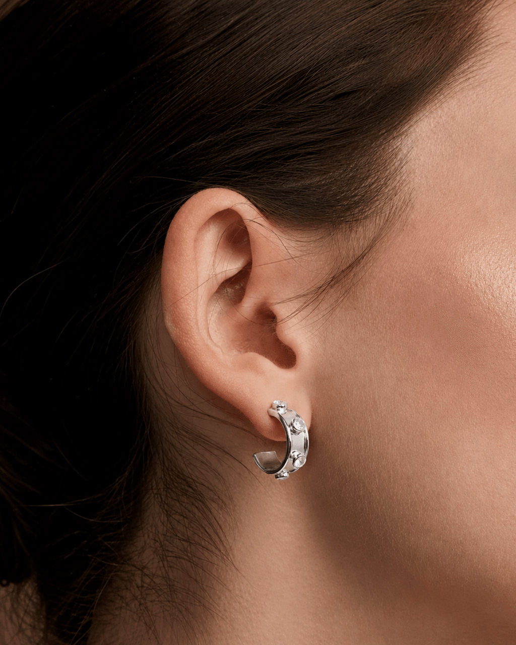 Silver Vivienne Crystal Studded Huggie Earrings