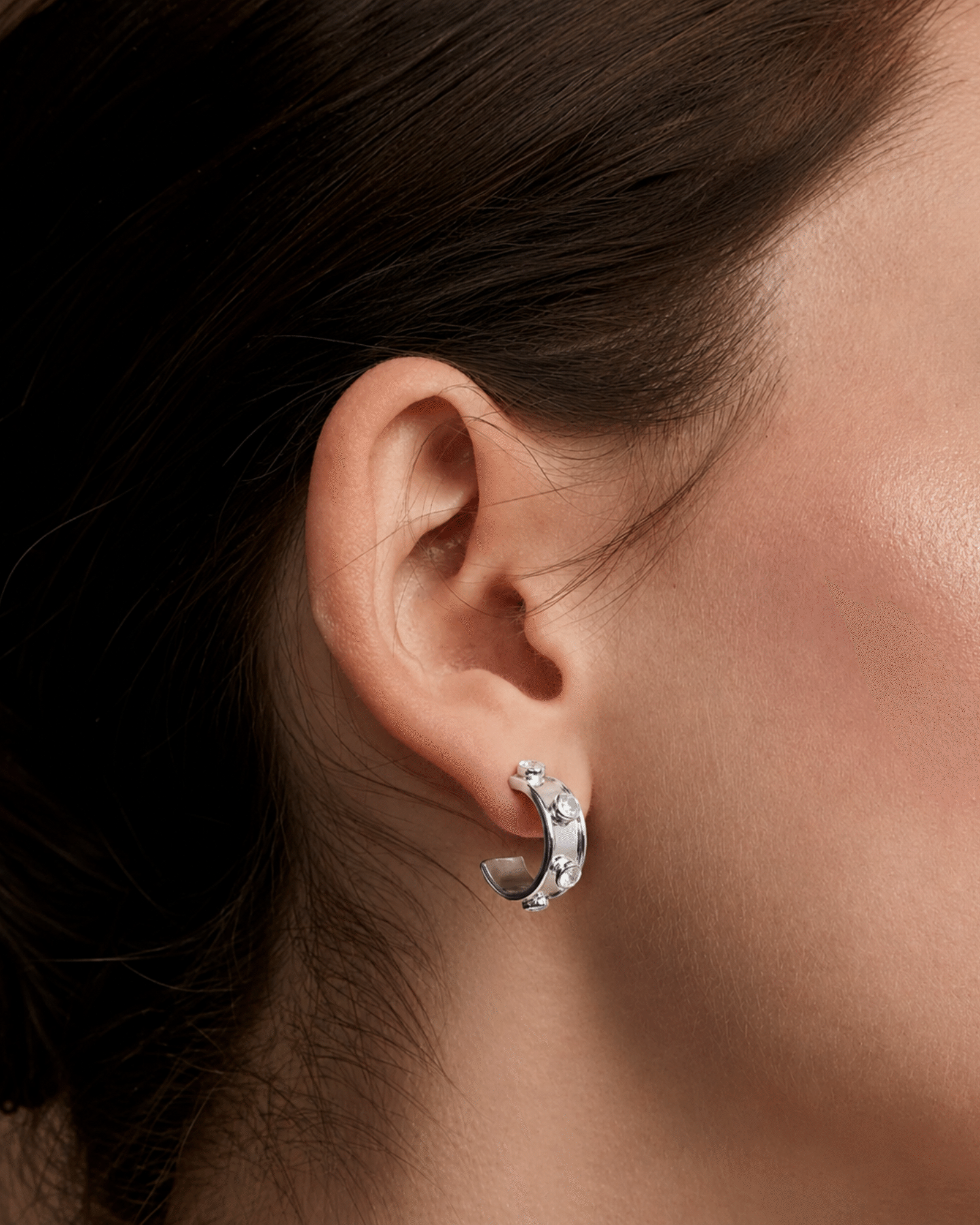 Silver Vivienne Crystal Studded Huggie Earrings